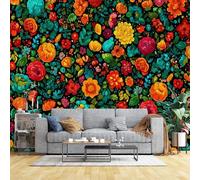 Custom Size Wall Murals Colorful Floral Pattern Wall Murals Boho Flower Botanical Wallpaper Home Decor Self-Adhesive Removable Wallpaper for Living Room