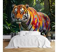 Custom Size Wall Murals Colorful Graffiti Tiger in Jungle Wall Murals Urban Wildlife Art Wallpaper Vivid Self-Adhesive Removable Wallpaper for Living Room