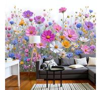 Custom Size Wall Murals, Colorful Wildflowers in The Countryside Mural Naturalistic Realism Wall Covering Fabric, Large Photo Wallpaper for Living Room Bedroom Kitchen Office Kids, 250 X 175 Cm
