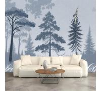 Custom Size Wall Murals,Cool Blue Misty Forest - White Stag Evergreen Pine Tree,Self-Adhesive Wall Fabric (NO PVC),Removable Wallpaper for Living Room Bedroom Office Kids
