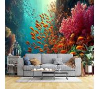 Custom Size Wall Murals Coral Reef School Fish Wall Murals Underwater Ocean Landscape Wallpaper Home Decor Self-Adhesive Removable Wallpaper for Living Room