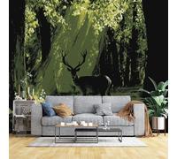 Custom Size Wall Murals Deer in Sunlit Forest Wall Murals Nature Painting Wallpaper, Realistic Self-Adhesive Removable Wallpaper for Living Room