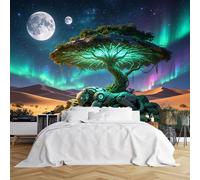 Custom Size Wall Murals Desert Mechanical Lion Under Glowing Tree and Moon Wall Murals Sci-Fi Fantasy Wallpaper Full Wall Self-Adhesive Removable Wallpaper for Office