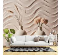 Custom Size Wall Murals,Dried Pampas Grass Flowers Vase Texture Wave Background Neutral Tone Organic Natural Minimalist,SelfAdhesive Wall Fabric(NO PVC) Removable Wallpaper for Living Room