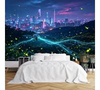 Custom Size Wall Murals Drone Firefly Neon City Night View Wall Murals HD Full Wall Wallpaper Self-Adhesive Removable Wallpaper for Modern Living Room