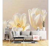 Custom Size Wall Murals,Elegant Cream Tulip Flowers Botanical Art Soft Pastel Background,SelfAdhesive Wall Fabric(NO PVC) Removable Large Wallpaper for Living Room,Bedroom