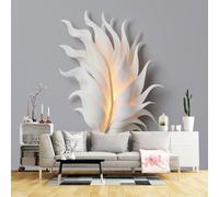 Custom Size Wall Murals,Elegant White Feather Abstract Organic Flowing Light Art Textured Paper Sculpture,SelfAdhesive Wall Fabric(NO PVC) Removable Large Wallpaper for Living Room,Bedroom