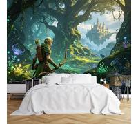 Custom Size Wall Murals Elf Archer in Magical Forest Wall Murals Fantasy Enchanted Forest Scene Wallpaper Vivid Self-Adhesive Removable Wallpaper for Kids Room