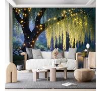 Custom Size Wall Murals, Enchanted Nighttime Willow Tree Self - Adhesive Wall Fabric (NO PVC) Removable Photo Wallpaper for Living Room, Bedroom,Office