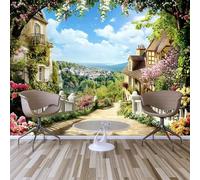 Custom Size Wall Murals,European Countryside Floral Mural Self-Adhesive Removable Wall Covering Fabric, Large Photo Wallpaper for Living Room Bedroom Kitchen Office Kids.