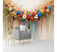 Custom Size Wall Murals， Floral Bouquet Painting， Colorful Flower， Blossom Bloom， Abstract Art， SelfAdhesive Removable Peel and Stick Wallpaper， for Living Room，Bedroom，Shop，Office，Kids