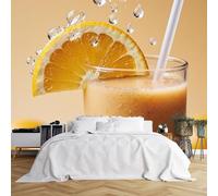 Custom Size Wall Murals,Fresh Citrus Drink Smoothie Juice Glass with Orange Slice Frothy Beverage Refreshing Theme,Self-Adhesive Wall Covering Fabric,Removable Wallpaper for Living Room