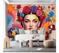 Custom Size Wall Murals, Frida Kahlo-Inspired Portrait Braided Hair Flowers Self-Adhesive Wall Fabric (NO PVC) Removable Large Photo Wallpaper for Living Room, Bedroom, Office