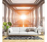 Custom Size Wall Murals,Futuristic Tunnel Architecture Golden Sunset Reflections Modern Abstract Corridor Design,SelfAdhesive Wall Fabric(NO PVC) Removable Large Wallpaper