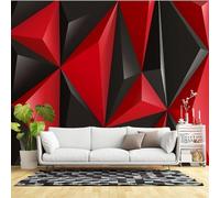 Custom Size Wall Murals,Geometric Abstract Red Black Gray Polygons Triangles Self-Adhesive Wall Fabric (NO PVC) Removable Wallpaper for Living Room, Bedroom,Office