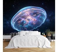 Custom Size Wall Murals Giant Bioluminescent Space Jellyfish Floating in Galaxy Wall Murals Sci-Fi Fantasy Scene Wallpaper Wall Covering Fabric Self-Adhesive Removable Wallpaper for Bedroom