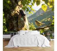 Custom Size Wall Murals Giant Cicada Tree Small Birds Mountain Forest Wildlife HD Home Decor Self-Adhesive Wall Fabric (NO PVC) Removable Wallpaper for Classroom Decor