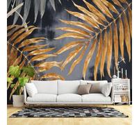 Custom Size Wall Murals,Golden Tropical Palm Leaves Abstract Botanical Art Dark Background Modern Nature Design,SelfAdhesive Wall Fabric(NO PVC) Large Wallpaper for Living Room
