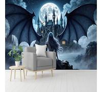 Custom Size Wall Murals, Gothic Castle with Moonlit Misty Landscape & Ethereal Woman, Self-Adhesive Removable Peel and Stick Wallpaper, for Living Room, Bedroom, Shop, Office, Kids