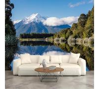 Custom Size Wall Murals,Grand Mountain View - Reflective Lake Forest Landscape,Self-Adhesive Wall Fabric (NO PVC),Removable Wallpaper for Living Room Bedroom Office Kids