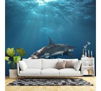 Custom Size Wall Murals,Great White Shark Underwater Ocean Scene Sunlight Rays Marine Life,Self-Adhesive Wall Fabric(NO PVC) Removable Large Wallpaper for Living Room,Bedroom,Office