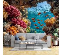 Custom Size Wall Murals HD Colorful Coral Reef Underwater Wall Murals Tropical Fish Wallpaper Self-Adhesive Removable Wallpaper for Bathroom