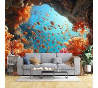 Custom Size Wall Murals HD Underwater Cave Coral Reef Wall Murals Tropical Fish Ocean Wallpaper Self-Adhesive Removable Wallpaper for Bathroom