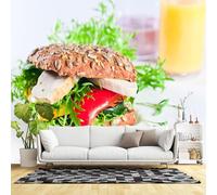 Custom Size Wall Murals,Healthy Sandwich with Whole Grain Bread Fresh Vegetables Chicken and Greens,Self-Adhesive Wall Fabric(NO PVC) Removable Large Wallpaper for Living Room