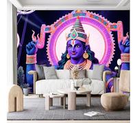 Custom Size Wall Murals, Hindu Deity Blue Skin Serpent Symbols Mandala Self-Adhesive Wall Fabric (NO PVC) Removable Large Photo Wallpaper for Living Room, Bedroom, Office
