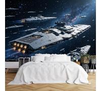 Custom Size Wall Murals Imperial Star Destroyer Fleet in Deep Space Wall Murals Sci-Fi Space Scene Wallpaper Realistic Self-Adhesive Removable Wallpaper for Study Room