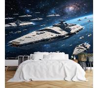 Custom Size Wall Murals Imperial Star Destroyer Fleet Orbiting Earth Wall Murals Sci-Fi Space Scene Wallpaper Wall Covering Fabric Self-Adhesive Removable Wallpaper for Home Decor