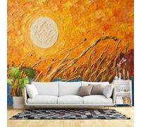 Custom Size Wall Murals,Impressionist Golden Fish Sunlit Reeds Vibrant Sunset Warm Sky,SelfAdhesive Wall Fabric(NO PVC) Removable Large Wallpaper for Living Room,Bedroom