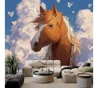 Custom Size Wall Murals Love Theme Clouds Animals Horse W400 x H280 cm Removable Large Blue Photo Wallpaper for Nursery Living Room Bedroom Playroom Office Backdrop Wall Decor Poster Picture