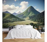 Custom Size Wall Murals,Lush Green Hills Mountains Partly Cloudy Blue Sky Scenic Landscape,Self-Adhesive Wall Covering Fabric (NO PVC),Removable Wallpaper for Living Room Bedroom Office Kids