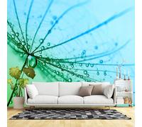 Custom Size Wall Murals,Macro Dandelion Seed Water Droplets Green Blue Gradient Nature Abstract,Self-Adhesive Wall Fabric(NO PVC) Removable Large Wallpaper for Living Room