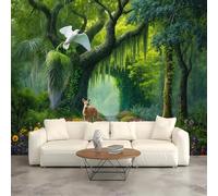 Custom Size Wall Murals,Magical Forest - Deer Stone Pathway Garden Tree White Dove,Self-Adhesive Wall Fabric (NO PVC),Removable Wallpaper for Living Room Bedroom Office Kids
