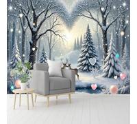 Custom Size Wall Murals, Magical Winter Forest Snowy Trees & Deer, Self-Adhesive Removable Peel and Stick Wallpaper, for Living Room, Bedroom, Shop, Office, Kids