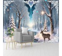Custom Size Wall Murals, Magical Winter Forest Snowy Trees & Glowing Deer, Self-Adhesive Removable Peel and Stick Wallpaper, for Living Room, Bedroom, Shop, Office, Kids
