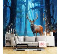 Custom Size Wall Murals,Majestic Deer in Enchanted Forest Blue Light Wilderness Scene,SelfAdhesive Wall Fabric(NO PVC) Removable Large Wallpaper for Living Room,Bedroom