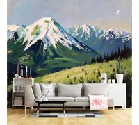 Custom Size Wall Murals,Majestic Snow Capped Mountains Lush Green Valleys Sunny Day Sky,SelfAdhesive Wall Fabric(NO PVC) Removable Large Wallpaper for Living Room