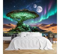 Custom Size Wall Murals Mechanical Lion Under Glowing Desert Tree Wall Murals Sci-Fi Fantasy Wallpaper Vivid Self-Adhesive Removable Wallpaper for Bedroom