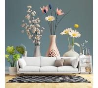 Custom Size Wall Murals,Minimalist Floral Arrangement Vases Daisy Gypsophila Botanical Modern Decorative Art,SelfAdhesive Wall Fabric(NO PVC) Removable Large Wallpaper for Living Room,Bedroom