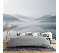 Custom Size Wall Murals Minimalist Misty Lake with Reflections of Mountains in Soft Tones Removable Self-Adhesive Wallpaper for Bedroom Living Room Dining Room