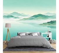 Custom Size Wall Murals Minimalist Turquoise Lake and Mountain Landscape with Reflections Removable Self-Adhesive Wallpaper for Bedroom Living Room Dining Room