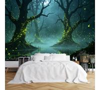 Custom Size Wall Murals Misty Forest Firefly Lake Realistic Wall Murals Self-Adhesive Wall Fabric (NO PVC) Removable Wallpaper for Entryway Cafe