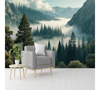Custom Size Wall Murals, Misty Mountain Valley, Evergreen Trees & Rocky Peaks, Self-Adhesive Removable Peel and Stick Wallpaper, for Living Room, Bedroom, Shop, Office, Kids