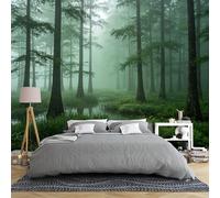 Custom Size Wall Murals Misty Swamp Forest with Tall Cypress Trees and Reflections Removable Self-Adhesive Wallpaper for Bedroom Living Room Dining Room