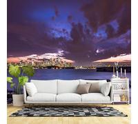 Custom Size Wall Murals,Modern City Skyline at Sunset with Harbor Bridge Twilight Clouds,Self-Adhesive Wall Fabric(NO PVC) Removable Large Wallpaper for Living Room,Bedroom,Office