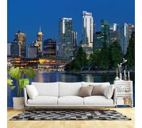 Custom Size Wall Murals,Modern City Skyline Night Lights Urban Waterfront Architecture,Self-Adhesive Wall Fabric(NO PVC) Removable Large Wallpaper for Living Room,Bedroom,Office