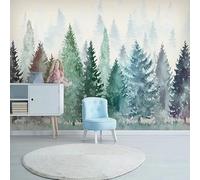 Custom Size Wall Murals，Modern Watercolor Tree Misty Forest，Removable Peel and Stick Self-Adhesive Wall Murals Large Photo Wallpaper
